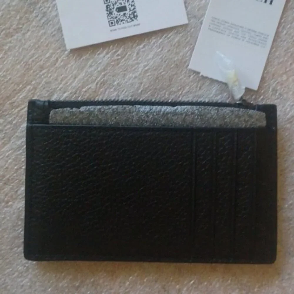COACH Black Leather Zip Card Case, NWT